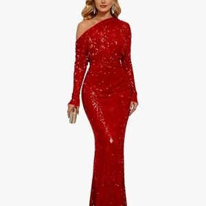Elegant Red Sequin One-Shoulder Dress